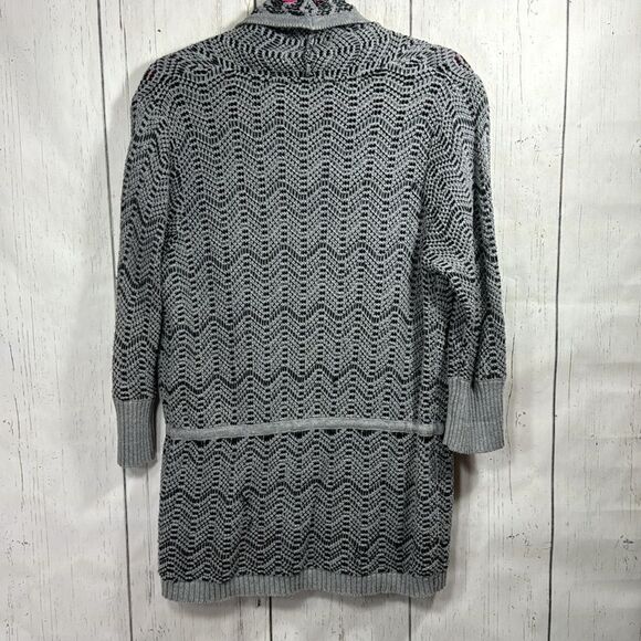 DKNY Jeans Gray Chevron Knit Belted Cardigan Cozy Minimalist Soft Grunge - Picture 11 of 13